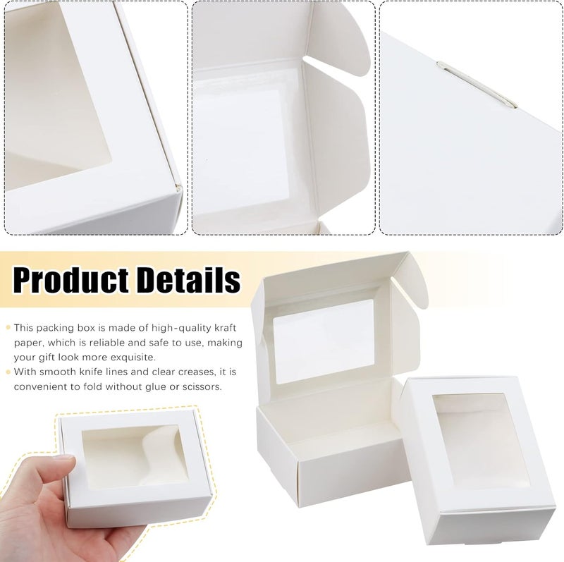 BadenBach 50 Pack Mini Rectangle Kraft Paper Boxes with Clear Windows,3.33" x 2.35" x 1.18",Tiny Small Homemade Soap Packaging Box Small Gift Boxes Bulk for Treat Candy Cookies Party Favors (White) - Image 4